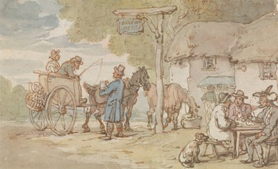 Dr Syntax buiten het Halverwege Huis door Thomas Rowlandson